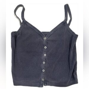 Brandy Melville Women’s Navy Buttoned V Neckline Cropped Tank Top one size (S)